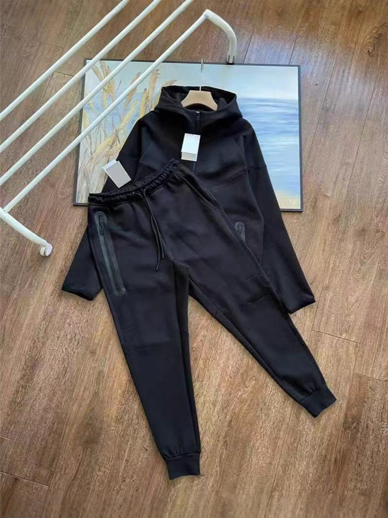 Men's Spliced Hooded Jacket and Sweatpants