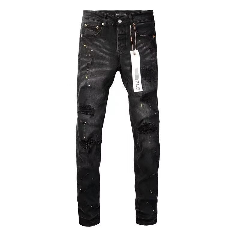 Slim Fit Embroidered Patch Denim Pants for Men