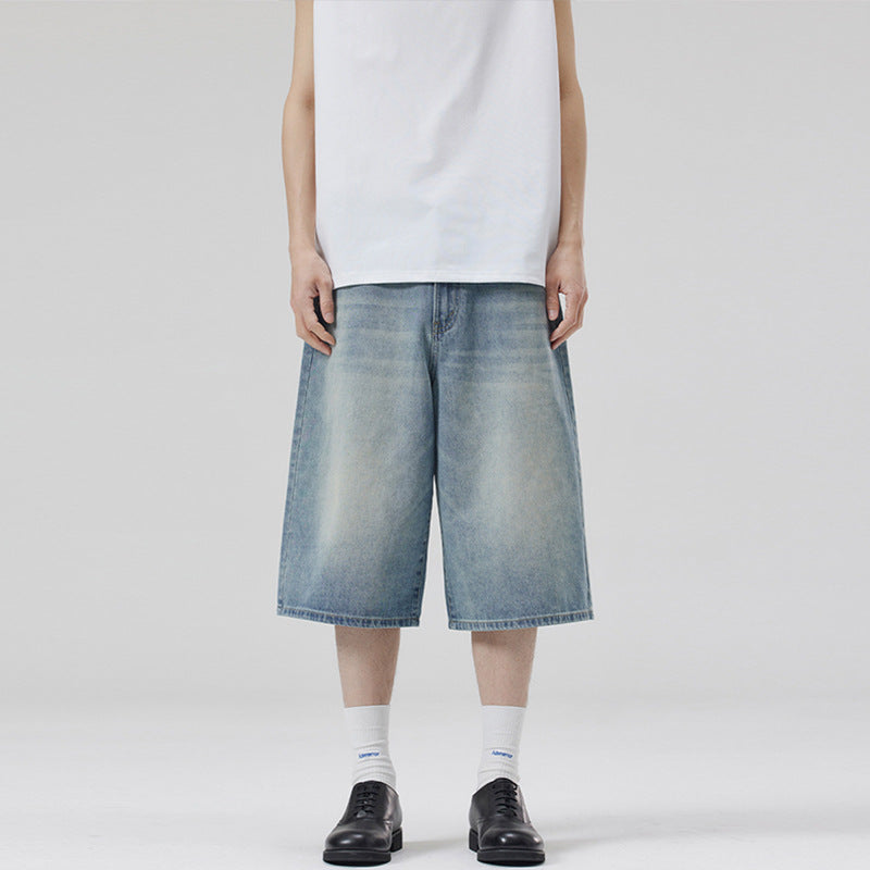 Korean Style Washed Wide-Leg Cropped Jeans