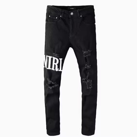 Slim Fit Embroidered Patch Denim Pants for Men