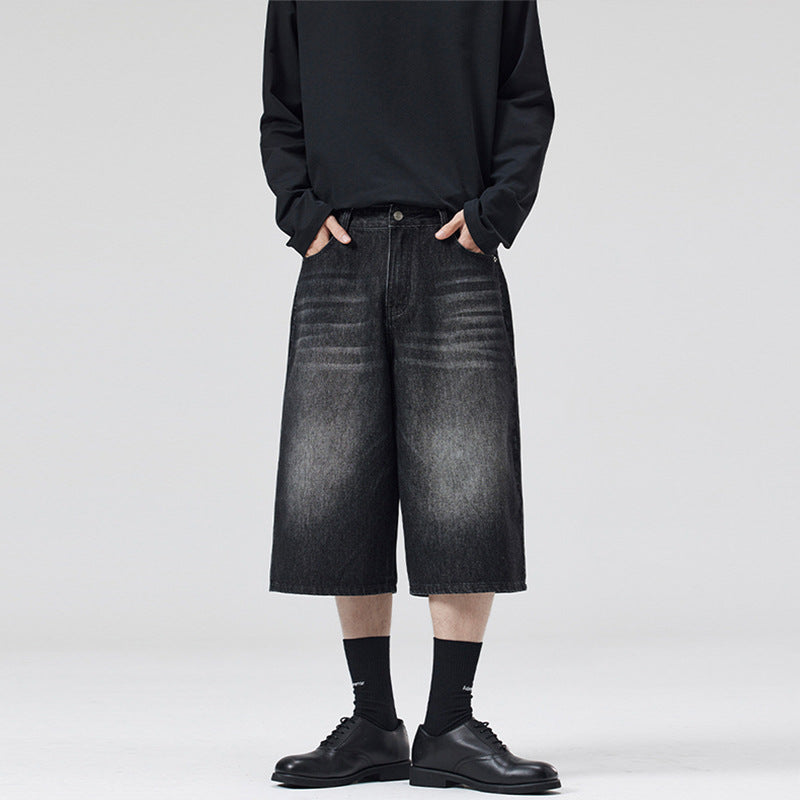 Korean Style Washed Wide-Leg Cropped Jeans