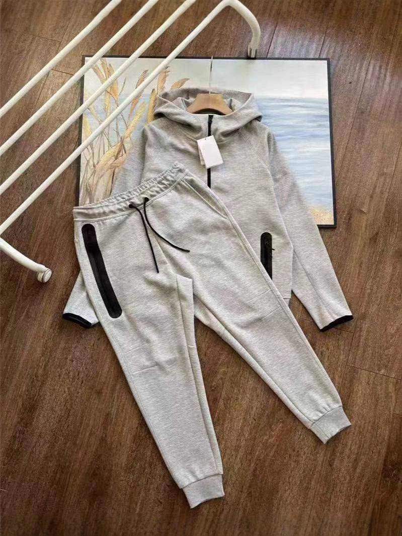 Men's Spliced Hooded Jacket and Sweatpants