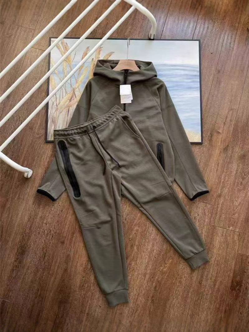 Men's Spliced Hooded Jacket and Sweatpants