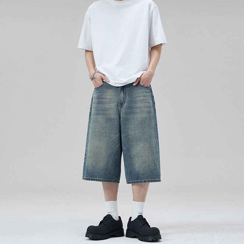 Korean Style Washed Wide-Leg Cropped Jeans