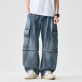 Plus Size Men Denim Jeans Wide Leg Retro High Street Pants