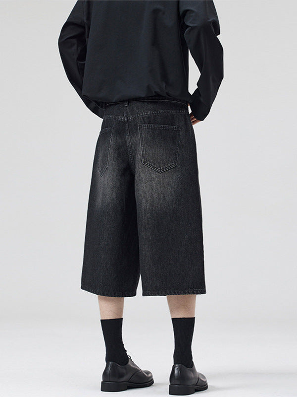 Korean Style Washed Wide-Leg Cropped Jeans