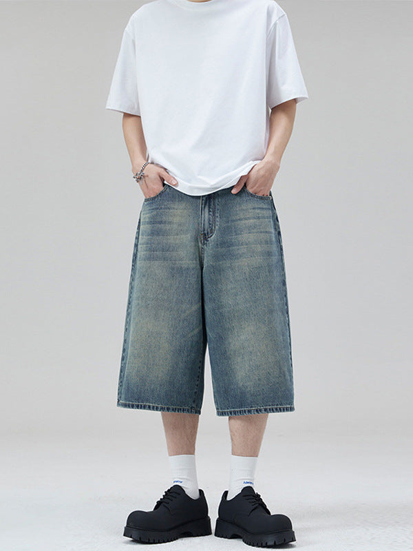 Korean Style Washed Wide-Leg Cropped Jeans