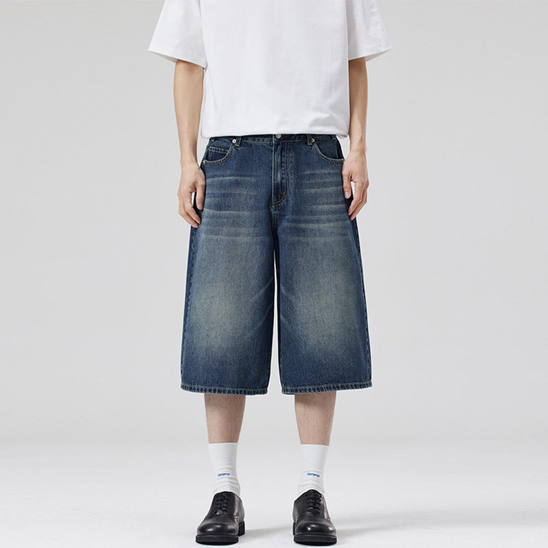 Korean Style Washed Wide-Leg Cropped Jeans