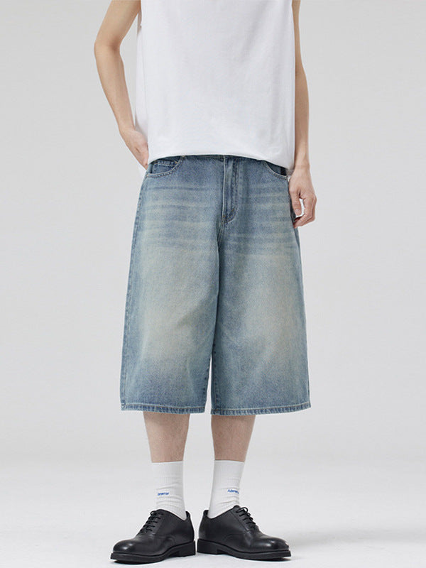 Korean Style Washed Wide-Leg Cropped Jeans