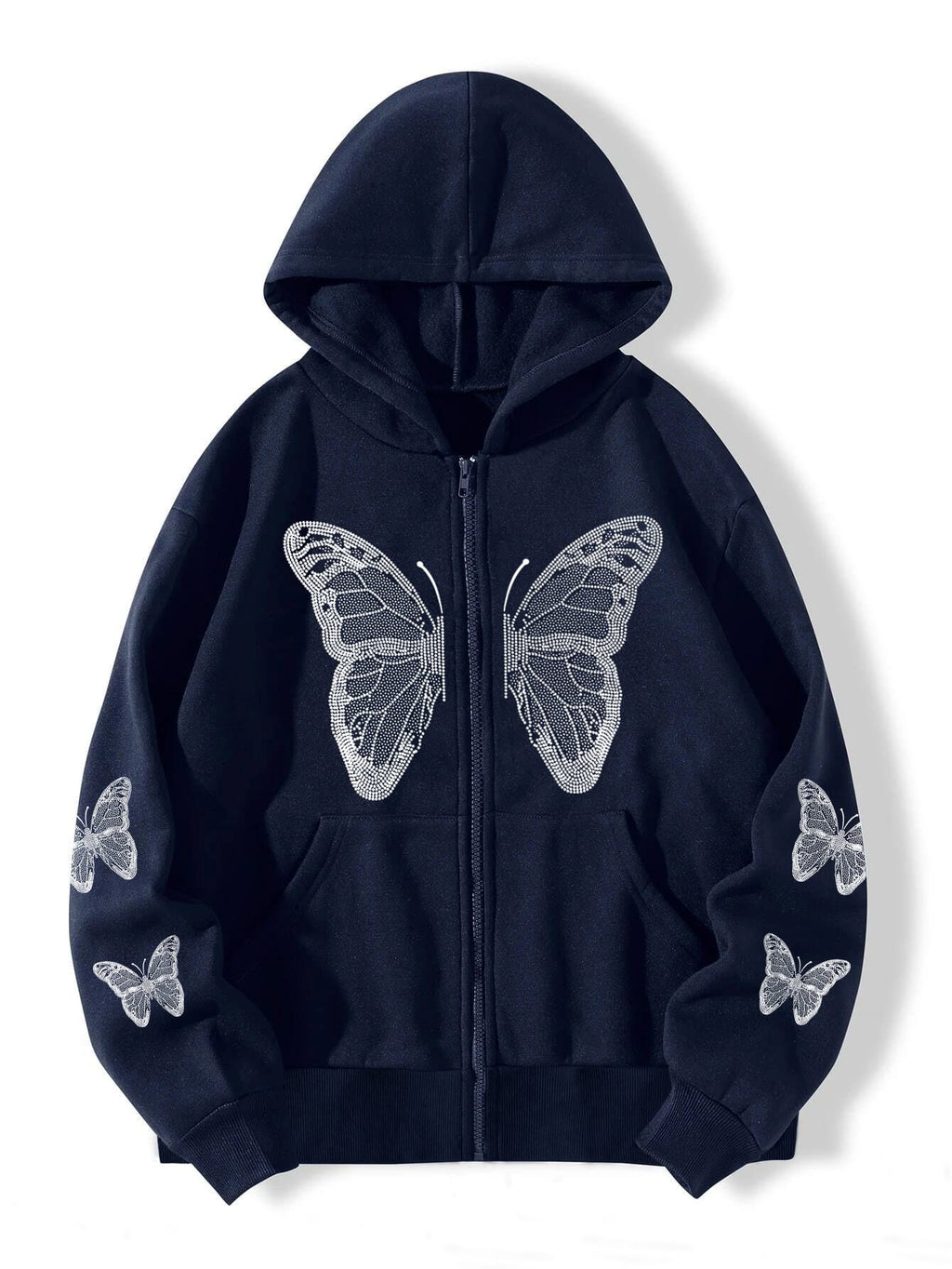 Butterfly Print Fleece Hooded Sweatshirt