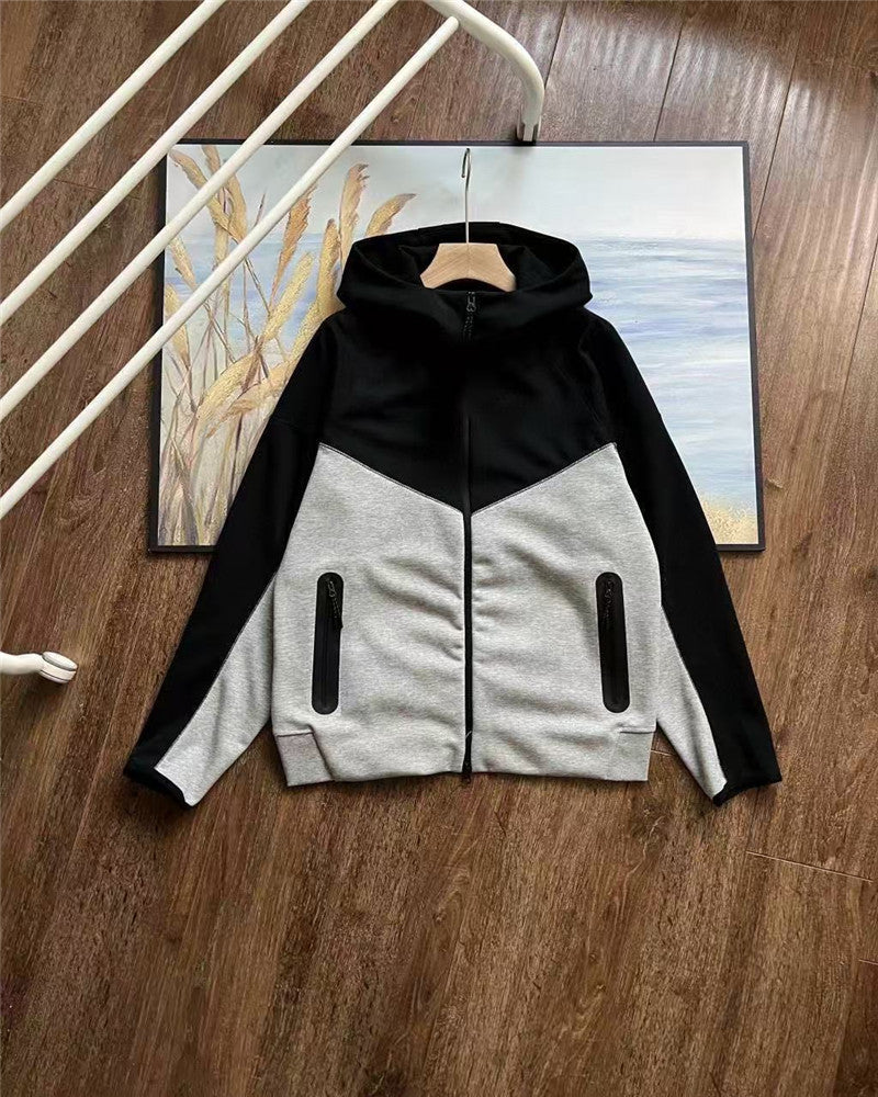 Men's Spliced Hooded Jacket and Sweatpants