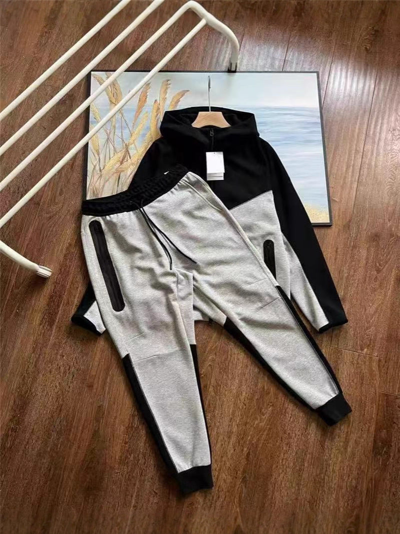 Men's Spliced Hooded Jacket and Sweatpants