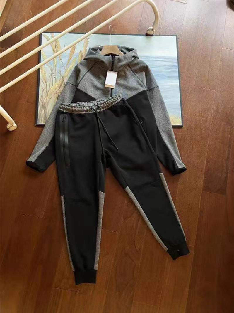 Men's Spliced Hooded Jacket and Sweatpants