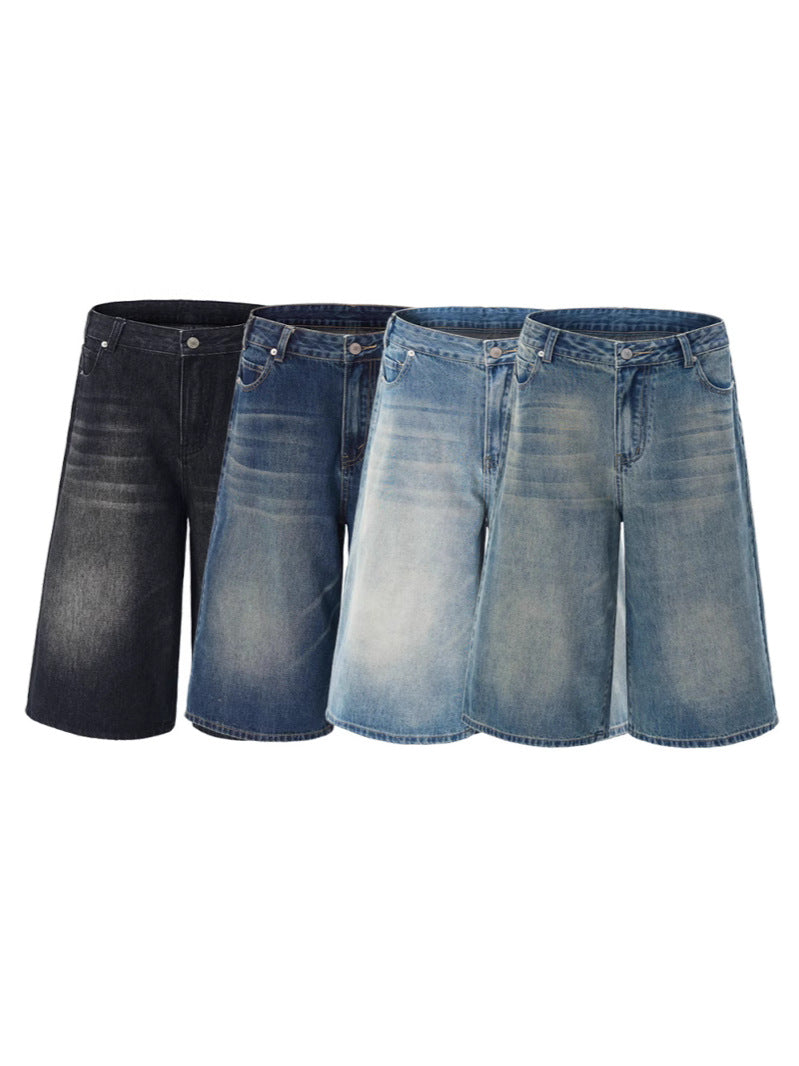 Korean Style Washed Wide-Leg Cropped Jeans